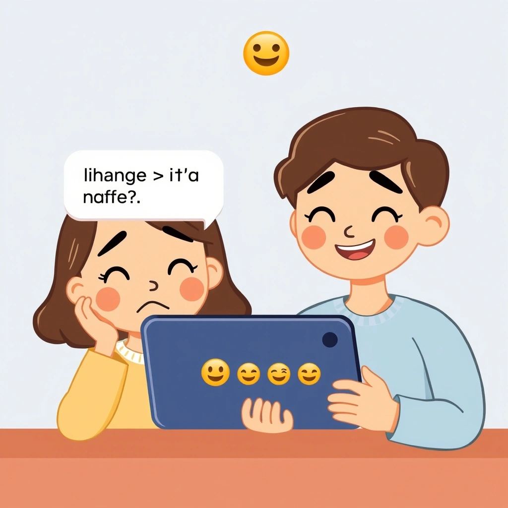 Image demonstrating how emojis clarify misunderstandings in digital communication, showing confusion transforming into understanding.