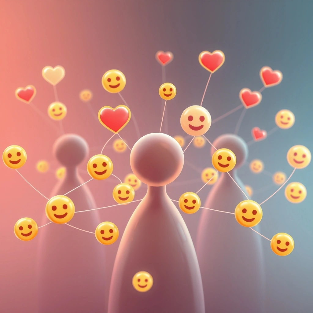 Visual representation of global digital connections being strengthened by positive emojis, fostering rapport and understanding.