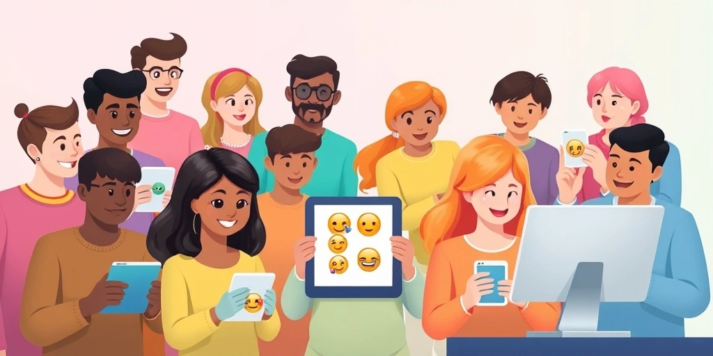 People of diverse abilities using and understanding emojis on digital devices.