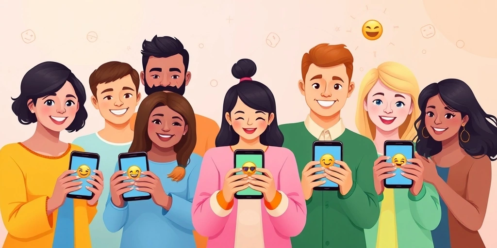 People engaging with emojis on their phones in a marketing context.