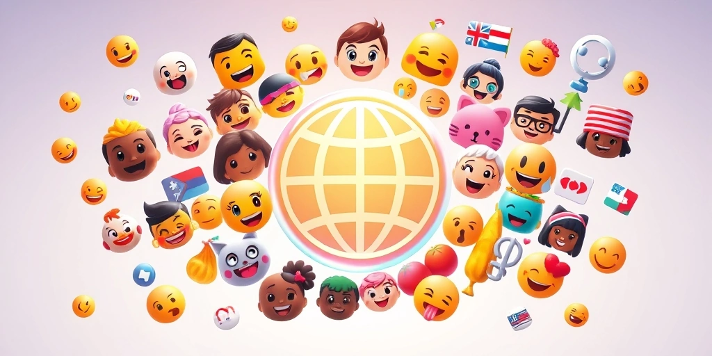 Diverse modern emojis from different platforms surrounding a central Unicode symbol, representing global standardization