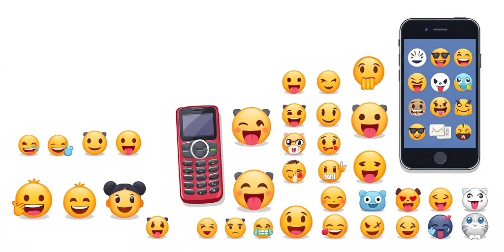 Evolution of emojis from old emoticons to new, detailed designs.
