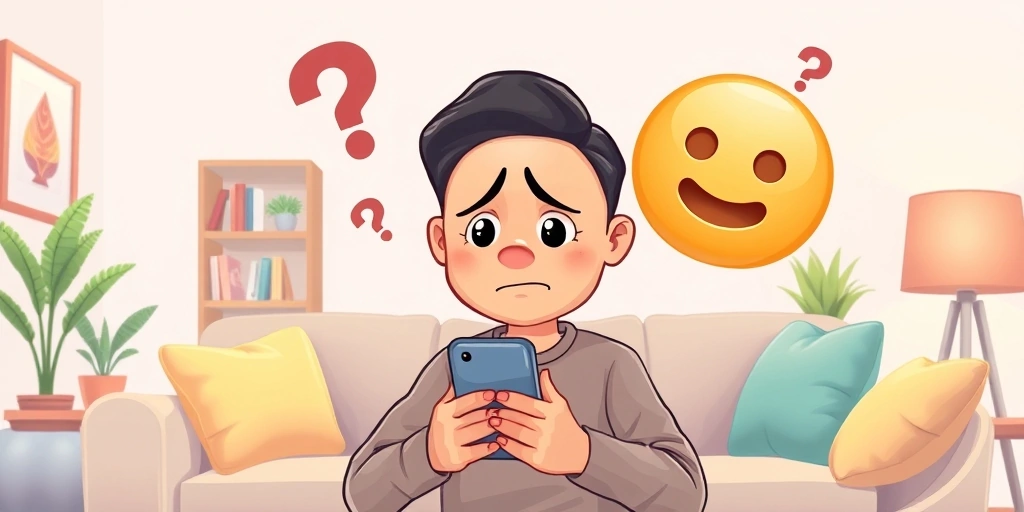Person looking confused at their phone screen with a giant pleading face emoji, symbolizing emoji misinterpretation.