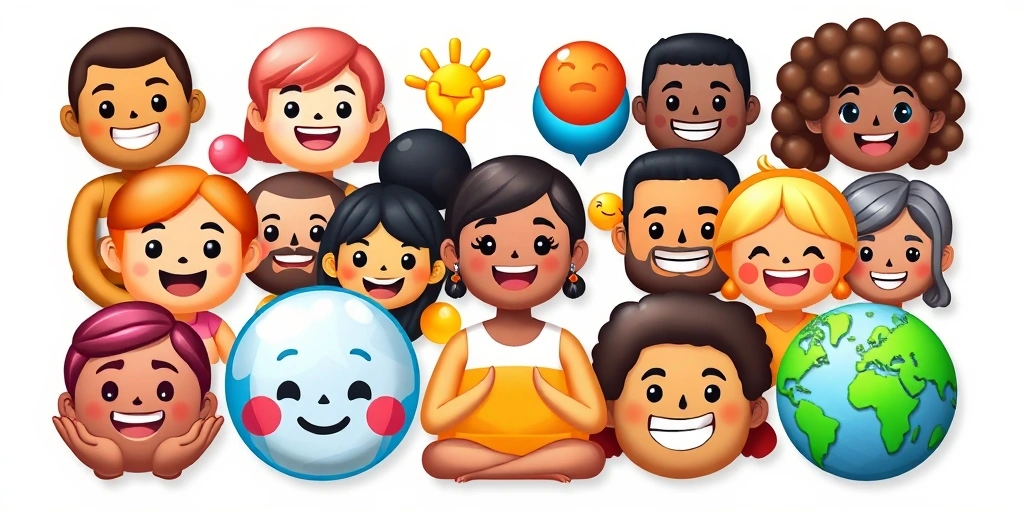A collage of modern and diverse emojis, featuring various skin tones, gender-neutral options, and symbols, representing global and inclusive communication.