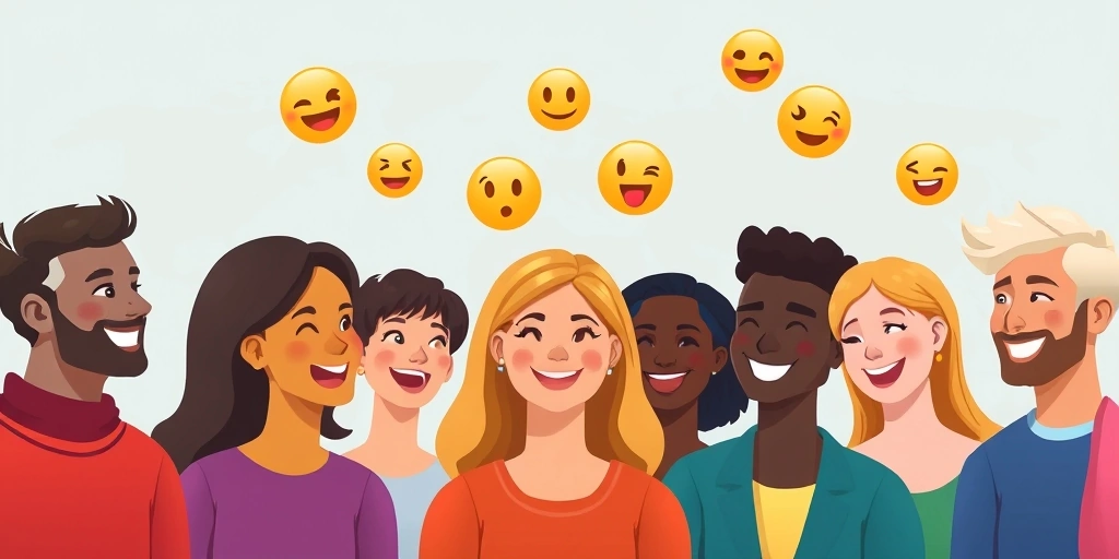 Diverse people communicating with emojis