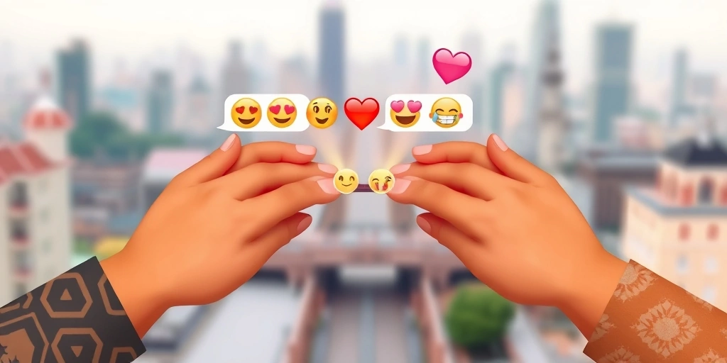 Hands exchanging emojis across cultures