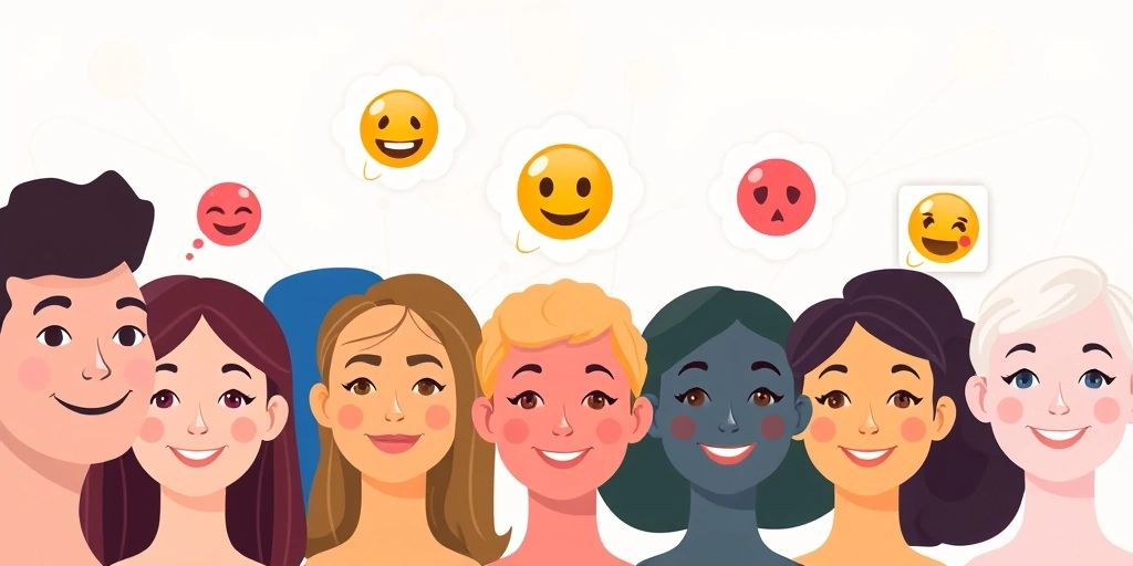 Diverse faces thinking about different emojis, representing emoji psychology