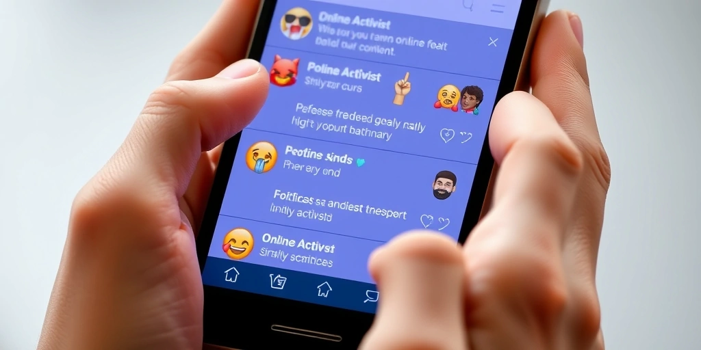 Smartphone screen showing social media posts with emojis used for online activism.