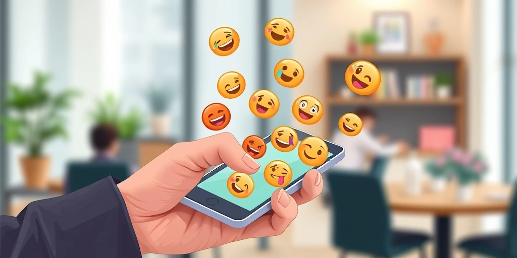 Emojis floating from a smartphone screen, symbolizing digital emotions.