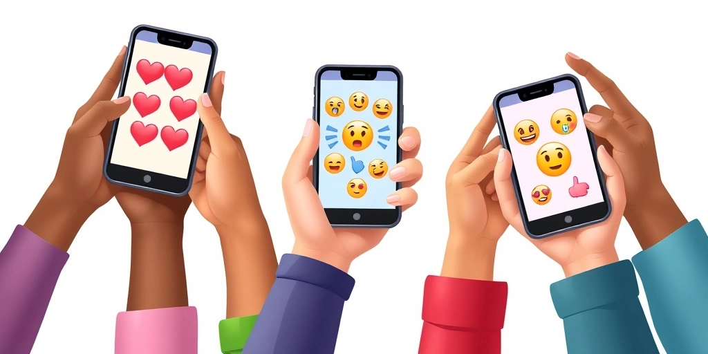 Hands holding phones with different emoji styles, showing communication diversity.