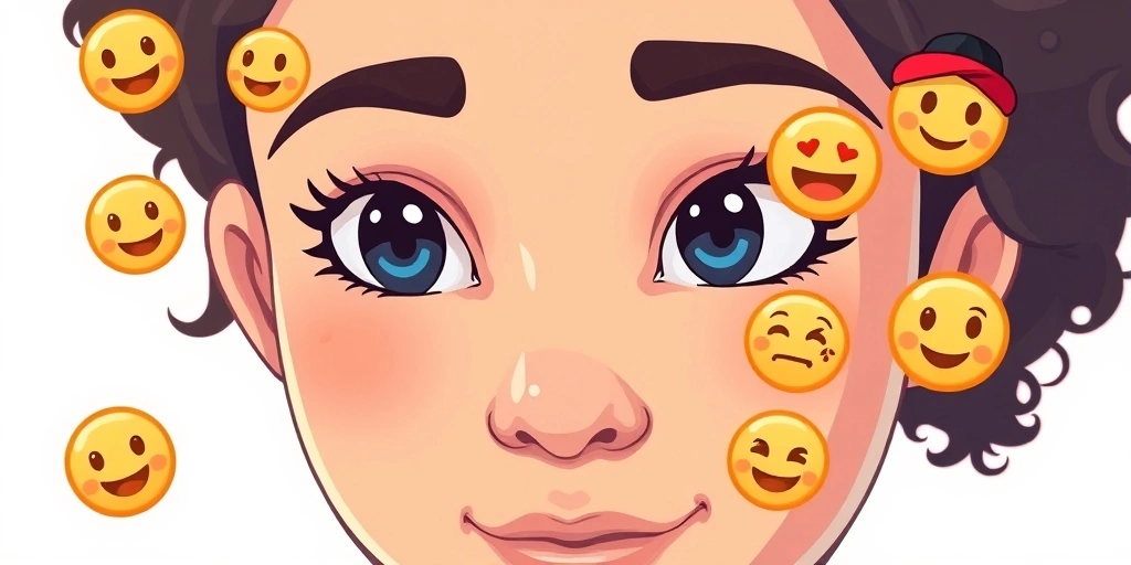 Person with emojis projected on their face, pondering their meaning.