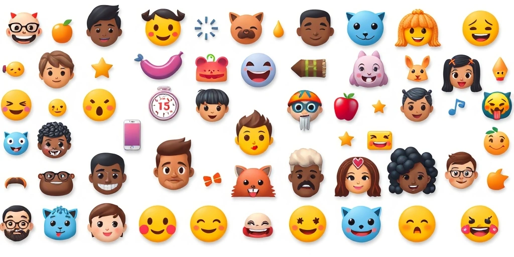Diverse collection of modern Unicode emojis with various skin tones and expressions