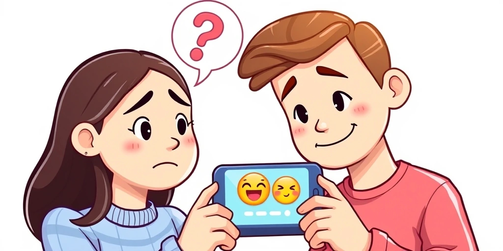 Two people with different reactions to the same emoji, showing misinterpretation Two people with different reactions to the same emoji, showing misinterpretation