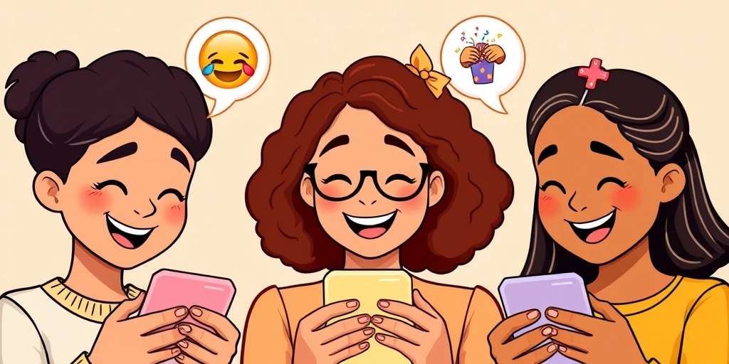 Diverse people connecting through emojis on their phones