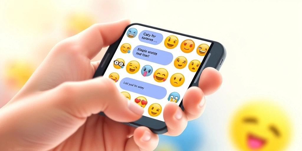 Smartphone screen showing a lively chat with many emojis. Smartphone screen showing a lively chat with many emojis.