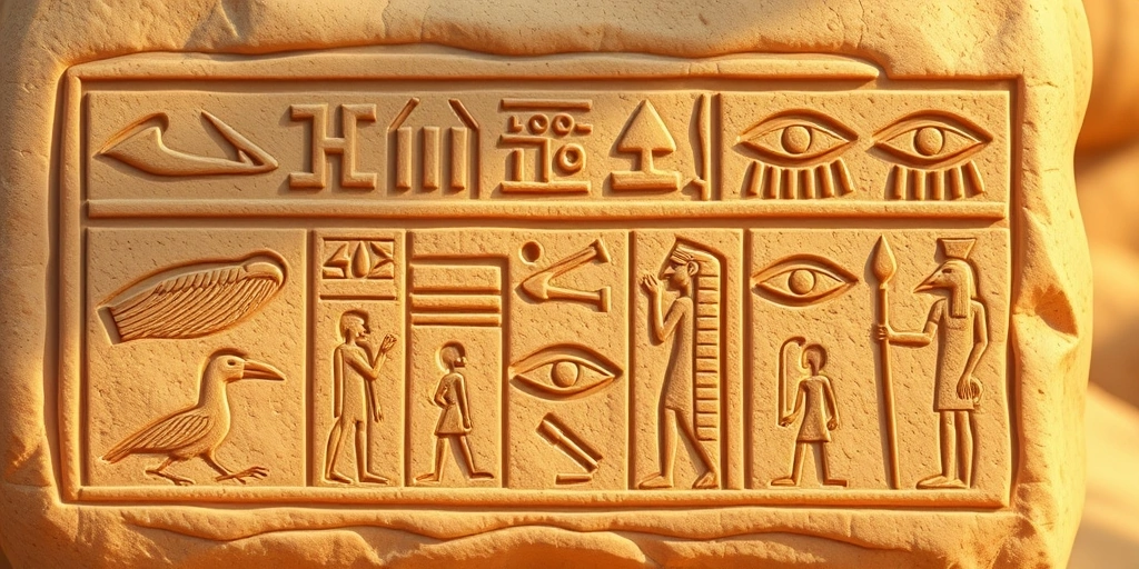 Egyptian hieroglyphs carved into stone