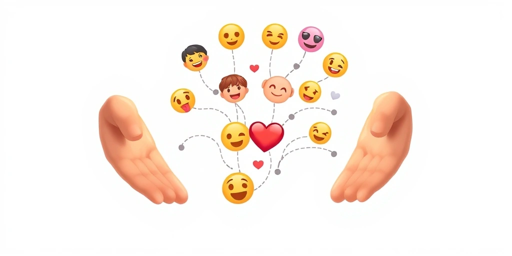 Hands connecting with emojis, representing digital empathy and strong relationships