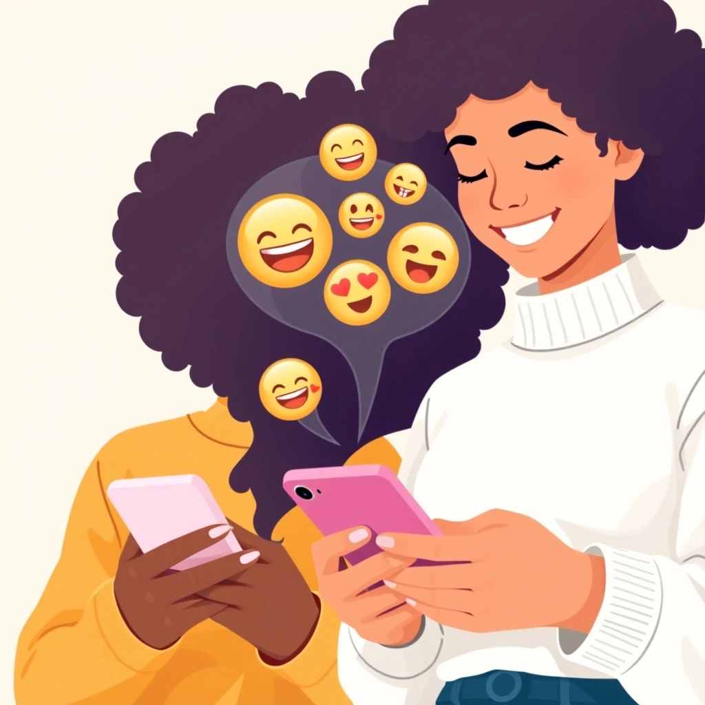 People communicating expressively with emojis on smartphones