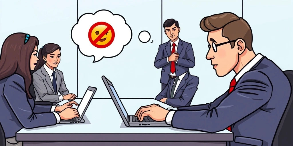 Professional setting with a person contemplating whether to use an emoji in a formal email