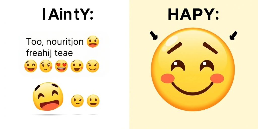 Comparison of effective emoji use (clear, few emojis) vs. ineffective emoji use (confusing, too many emojis)