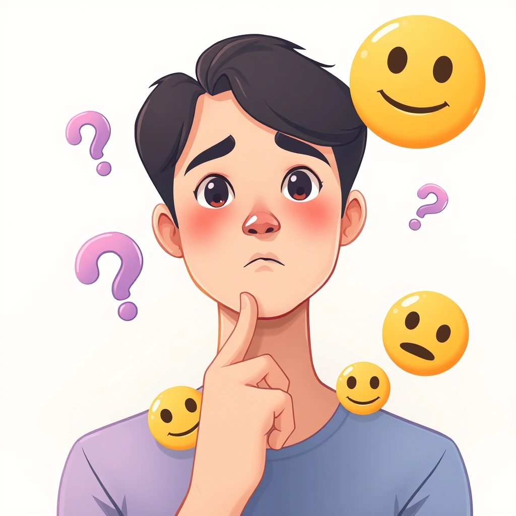 Person thinking surrounded by thinking face emojis