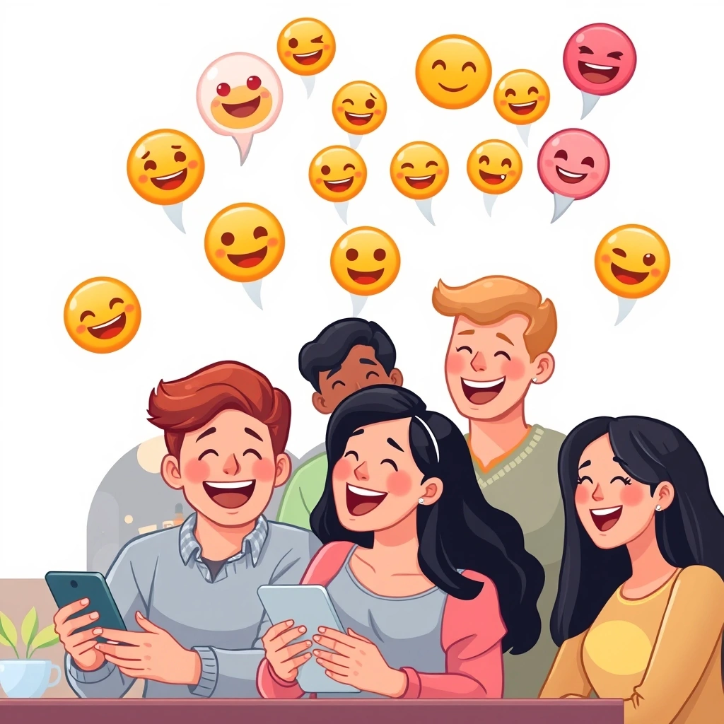 Diverse people using emojis in digital communication, showing connection and understanding