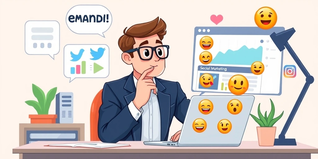 Marketing professional strategizing with emojis