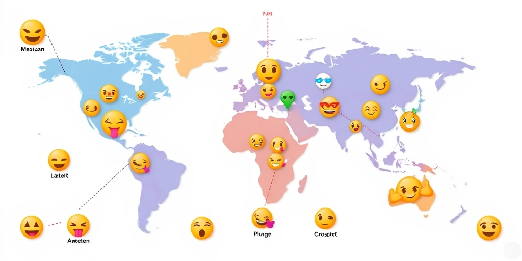 World map illustrating diverse cultural interpretations of emojis.