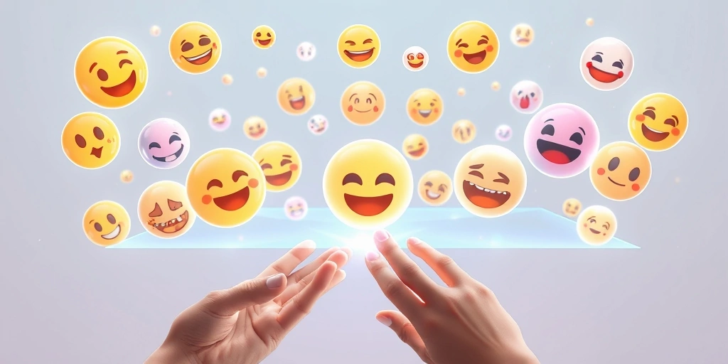 Holographic emojis projected in a virtual reality setting, showing future interactions.