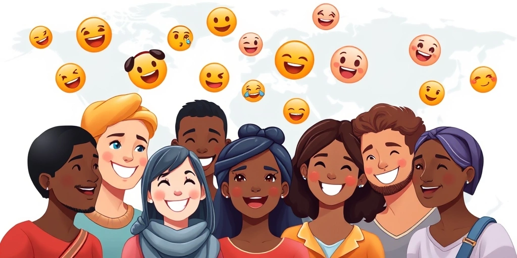 People from various cultures communicating with emojis