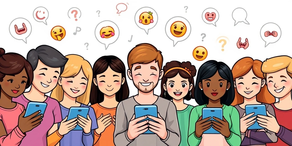 People interacting with emojis on smartphones, illustrating digital communication etiquette.