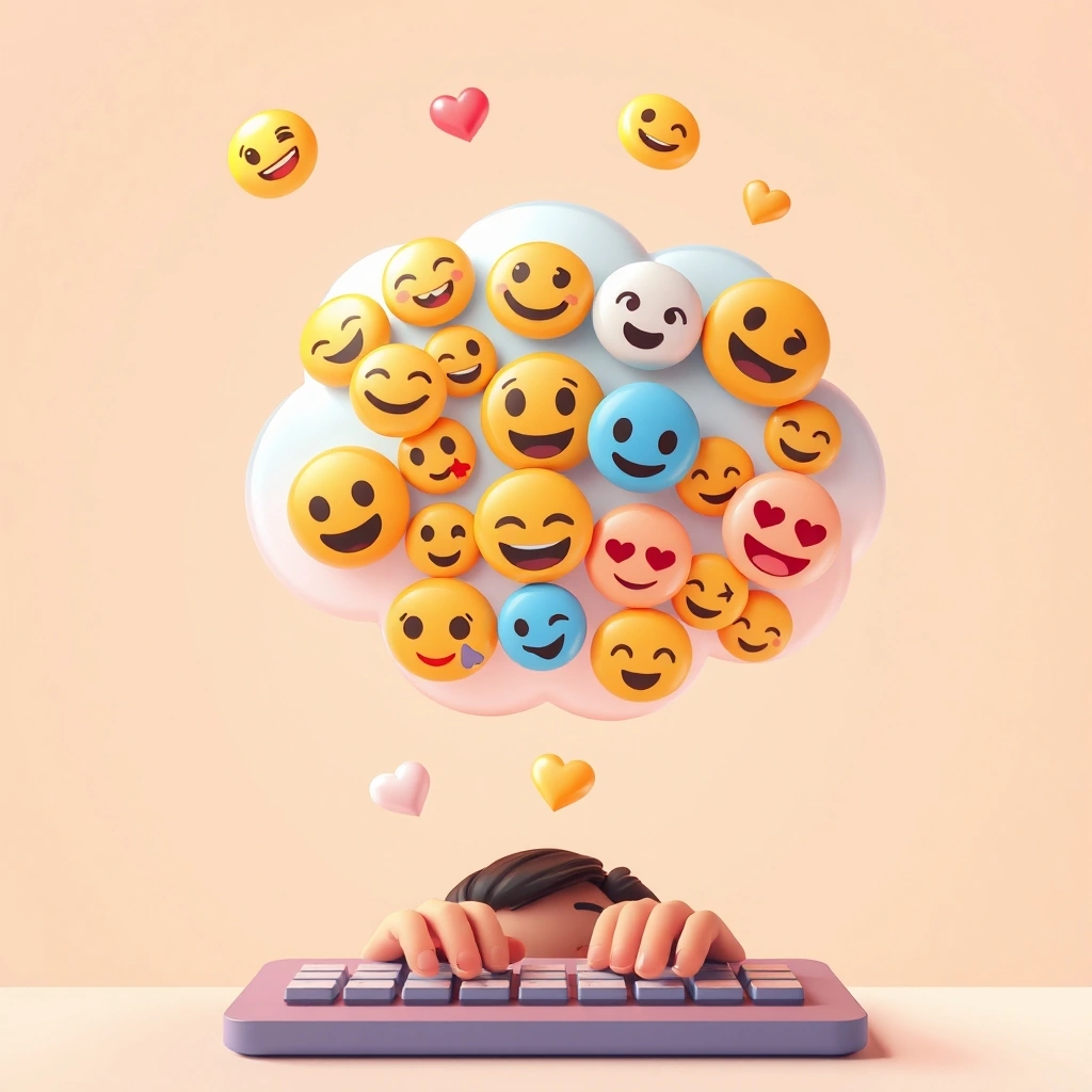 Emojis floating in a thought bubble, representing self-expression