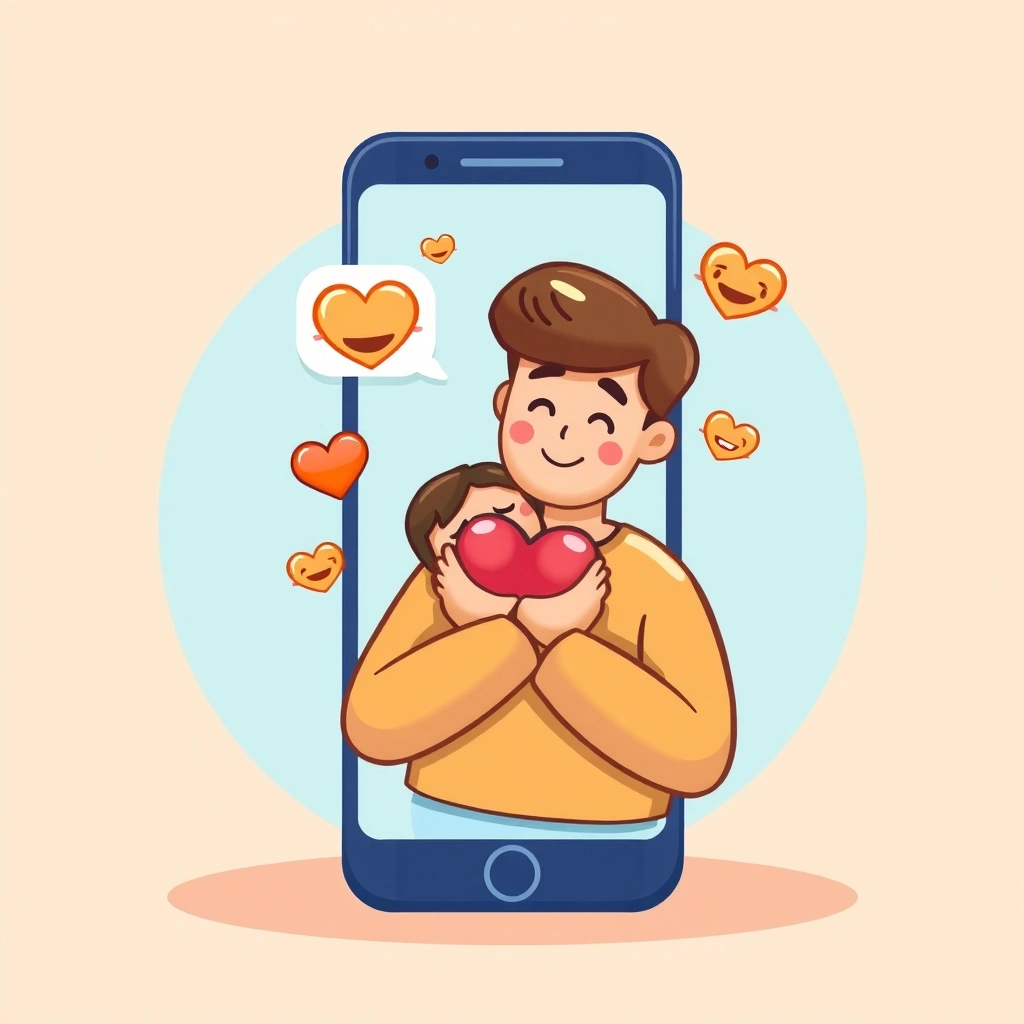 Person feeling comforted by emojis in a message from a loved one.