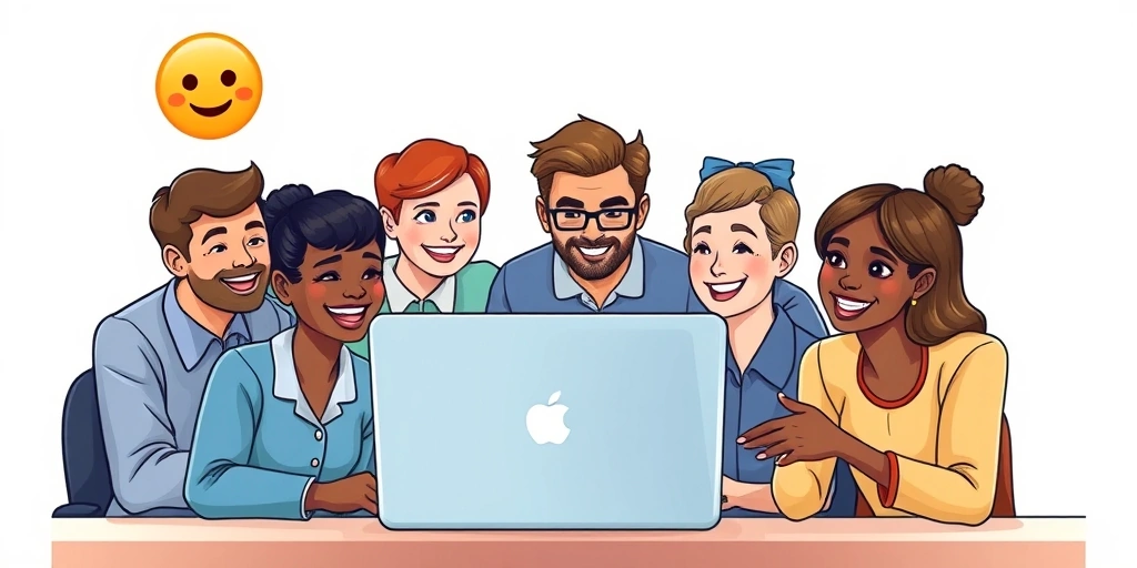 Professionals smiling and understanding during a virtual meeting, facilitated by clear emoji use.