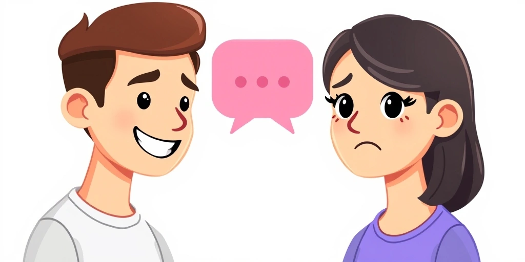 Two people with different expressions separated by a chat bubble, symbolizing a tonal misunderstanding from emojis.