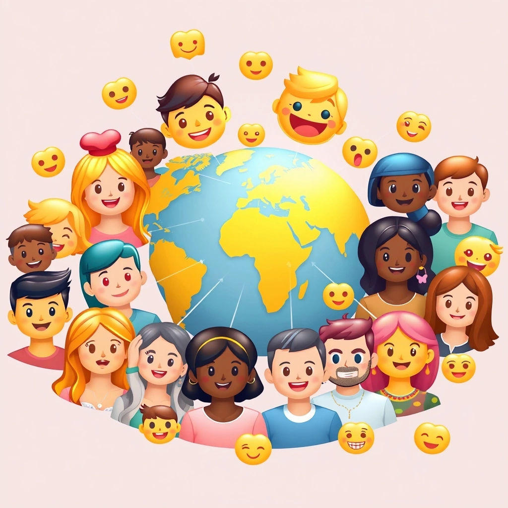 Emojis connecting diverse people in shared digital experiences