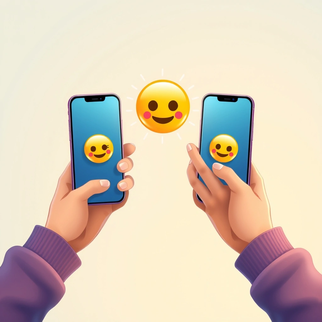 Digital connection between two phones facilitated by a soothing emoji, indicating clear and calm communication.