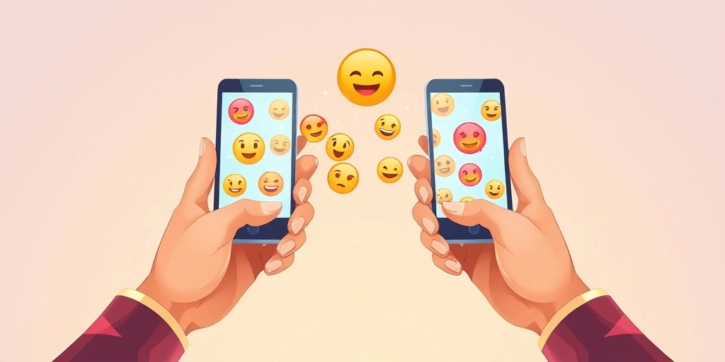Two smartphones exchanging messages with vibrant emojis, representing how emojis foster clear and connected conversations over time.