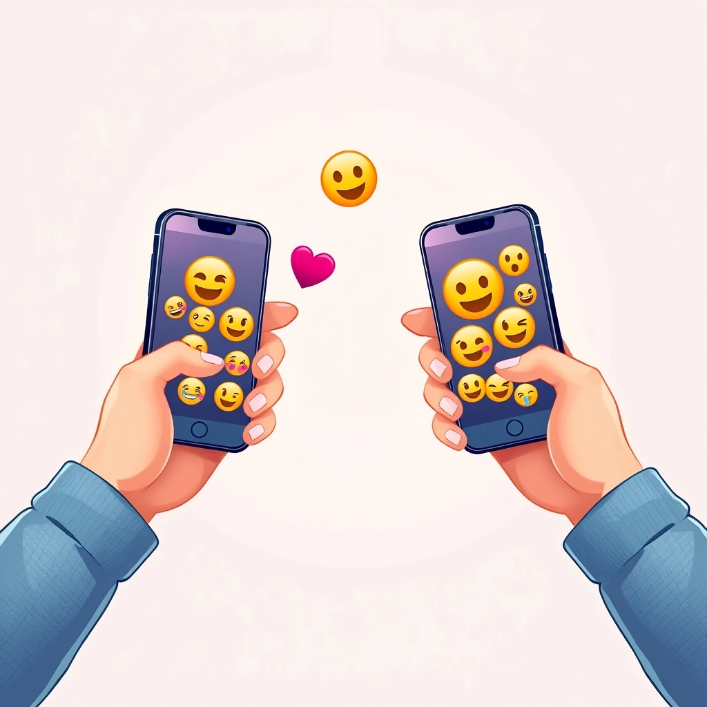Two people texting with smartphones, using emojis to make conversations more expressive
