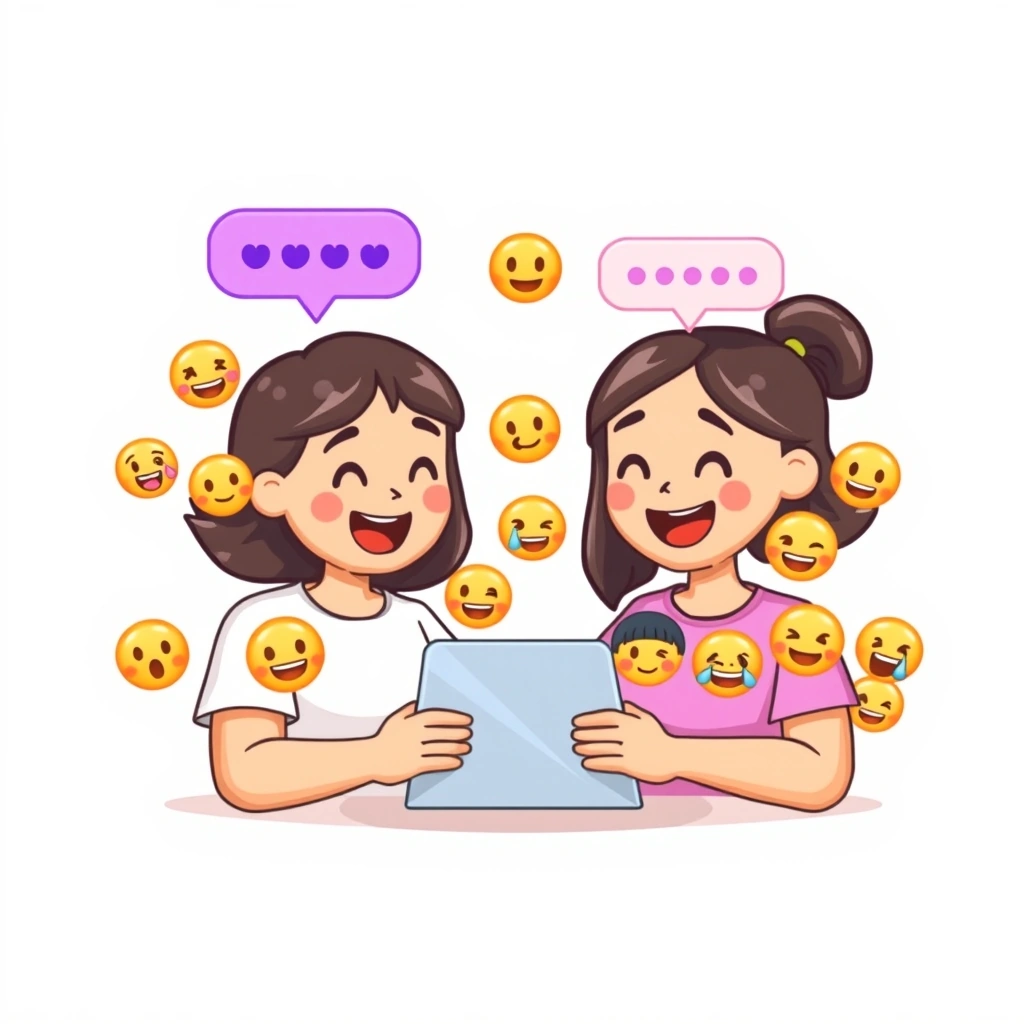 Online chat showing emojis facilitating clear, emotional communication between friends.