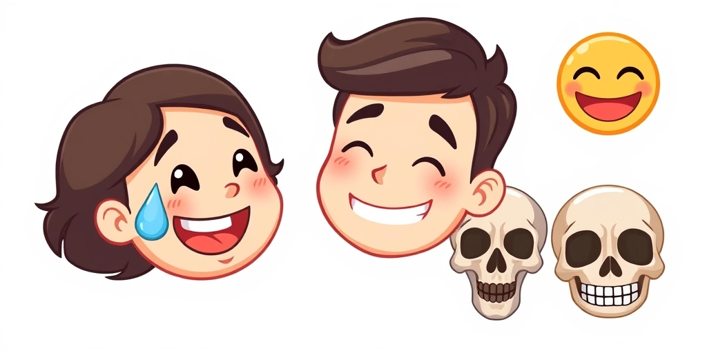 Emojis conveying complex emotions like a smiling face with a tear or a skull emoji for laughter, highlighting nuanced communication.