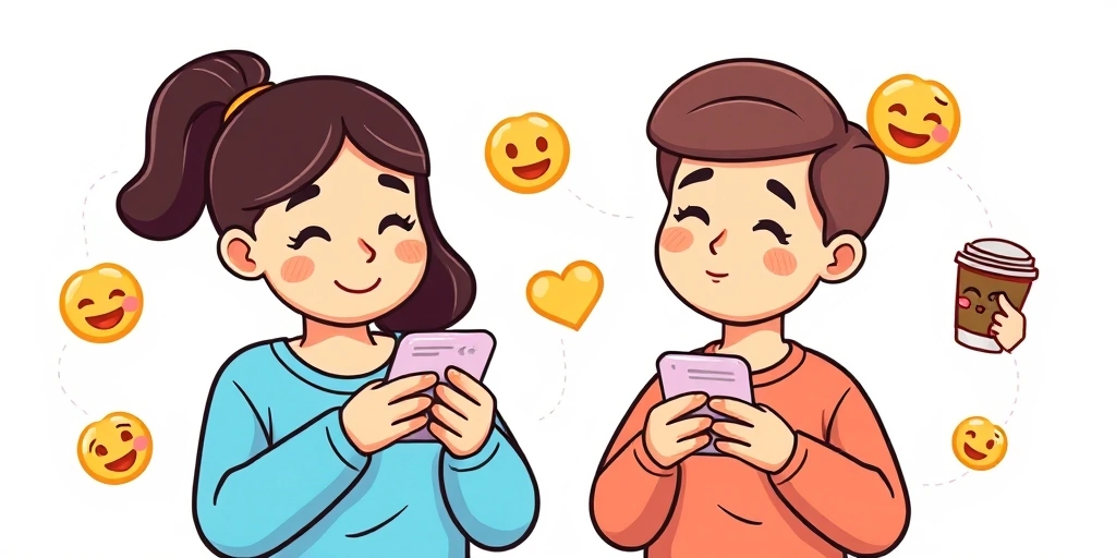 Friends or family members maintaining a warm connection through lighthearted emoji-filled routine text messages.