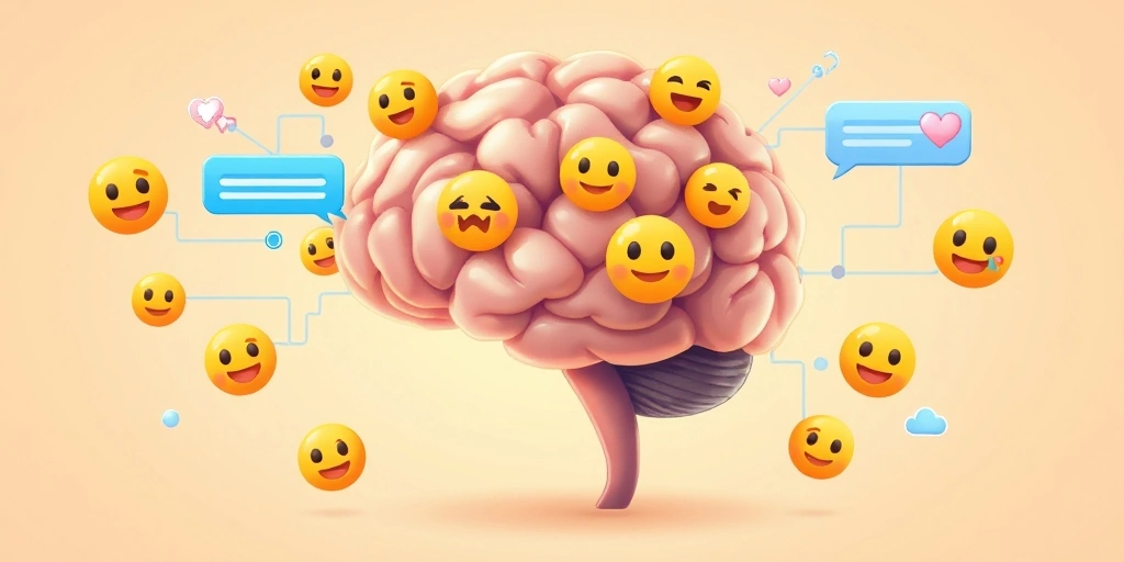 Brain quickly processing digital messages with the help of emojis.