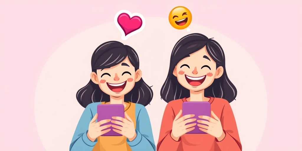 Friends connecting and sharing emotions through emojis on their phones.