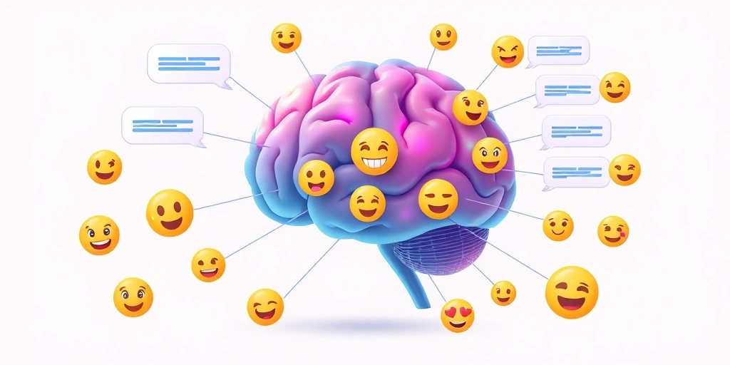 Abstract image showing how the brain interprets emojis and text, emphasizing emotional processing.