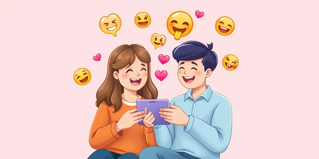 Two friends happily texting, using emojis to convey laughter and positive emotions, making their digital conversation feel natural and connected.