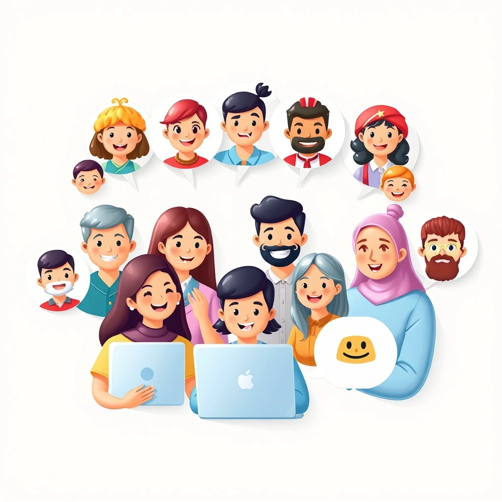 A visual representation of diverse global communities interacting online, with various culturally specific emojis in their speech bubbles, highlighting global connection and local interpretation.
