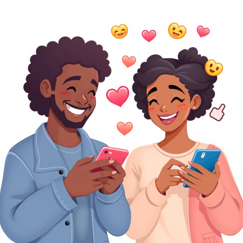 Two friends happily communicating with emojis, showing clear understanding and connection