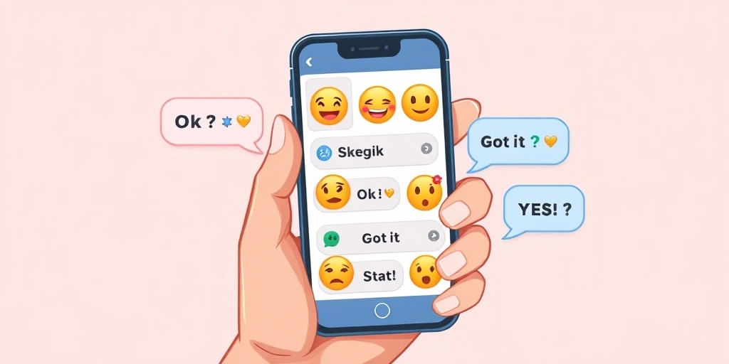 A phone screen showing brief chat replies with emojis, demonstrating how they add completeness to short messages.