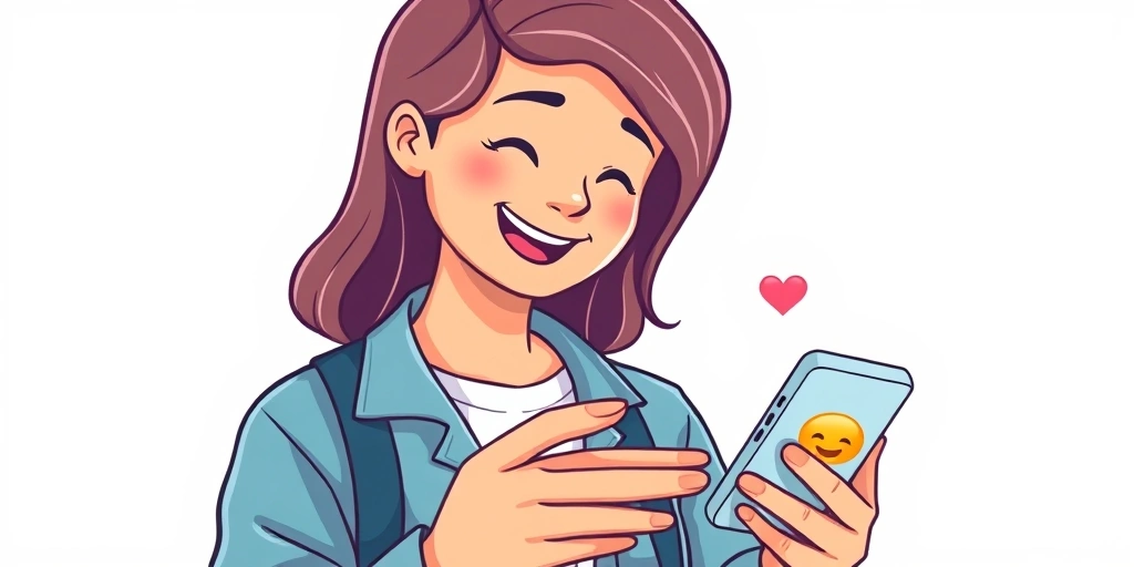 A person smiling as they effortlessly send an emoji from their phone, illustrating quick and heartfelt digital communication.